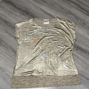 Dantelle Heathered Gold Metallic & Taupe Thin Flowy Top
